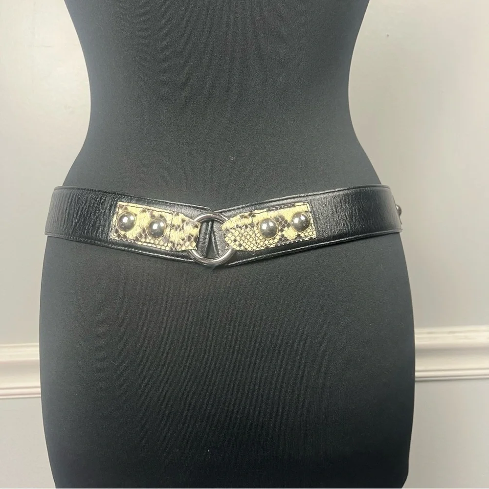 Carlisle black and snake print metal genuine leather belt size small - Picture 3 of 9